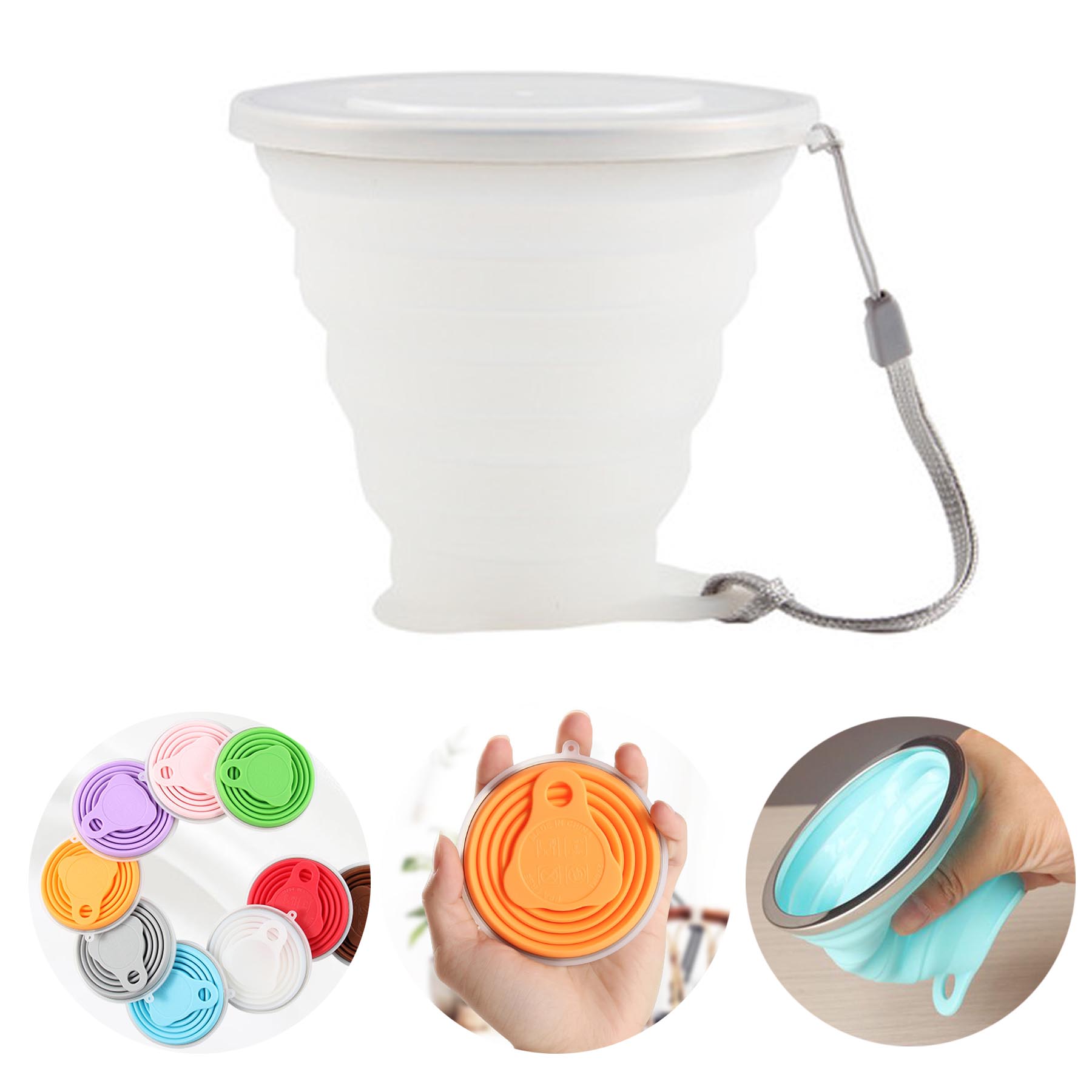 Portable Collapsable Silicone Cup With Carrying Rope 270mL