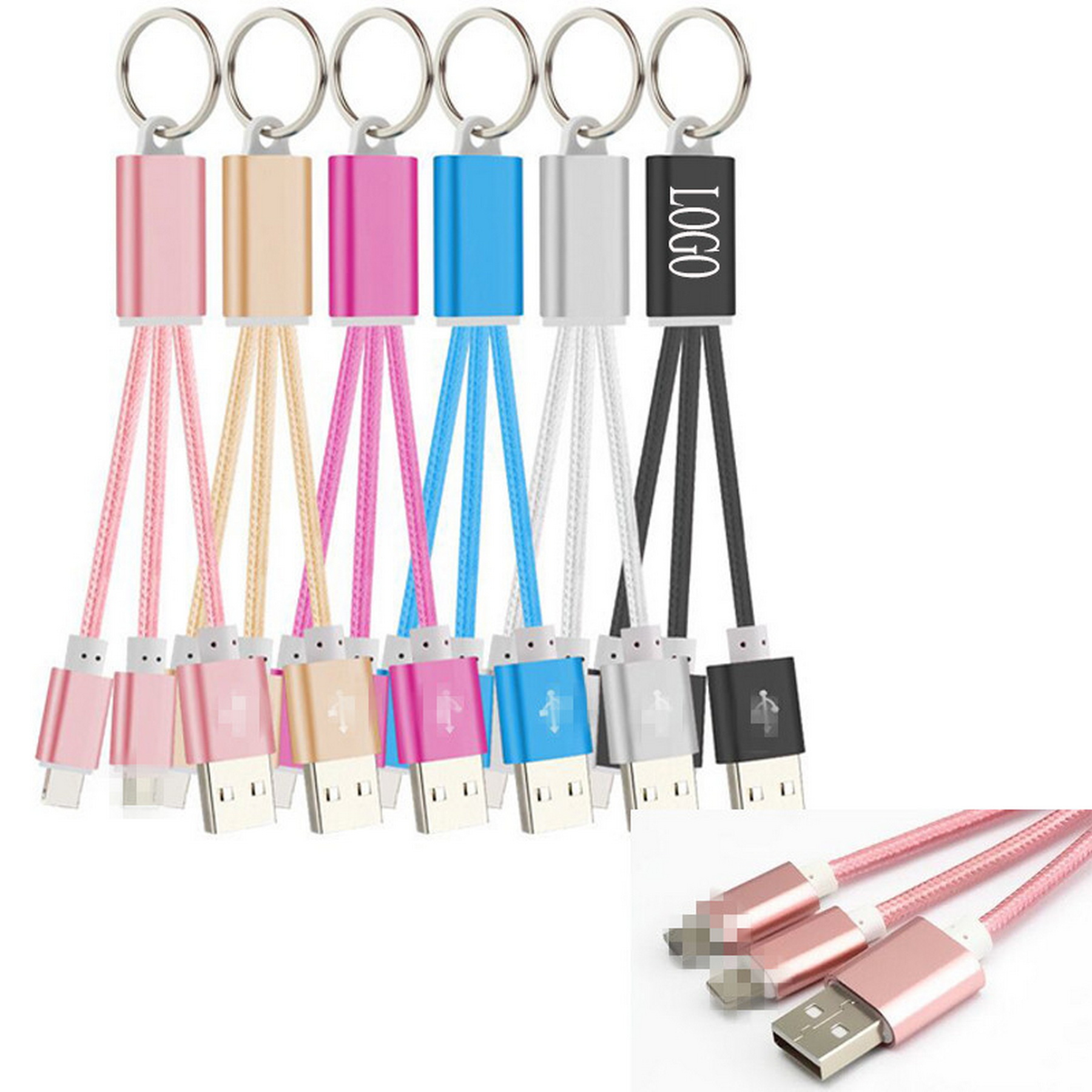 Mircro USB Conectors Multiple USB  Charging Cable with Carabiner