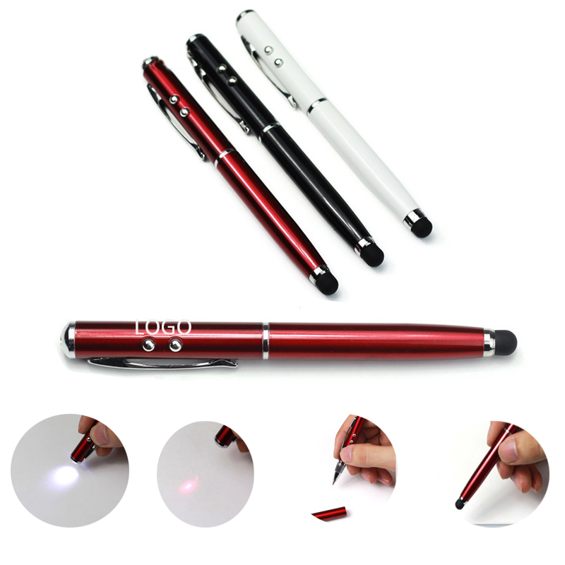 4-in-1 Multi-functional Tech Stylus Ballpoint Pen for Touch Screens with Infrared Laser Pointer LED Flashlight