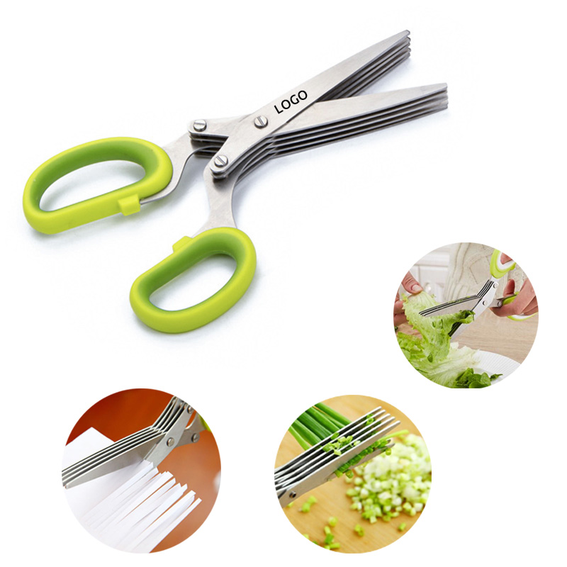 Multi-function Kitchen Herb Scissors Stainless Steel 5 Blade Sharp Cut Shears Multipurpose Tool Snips 