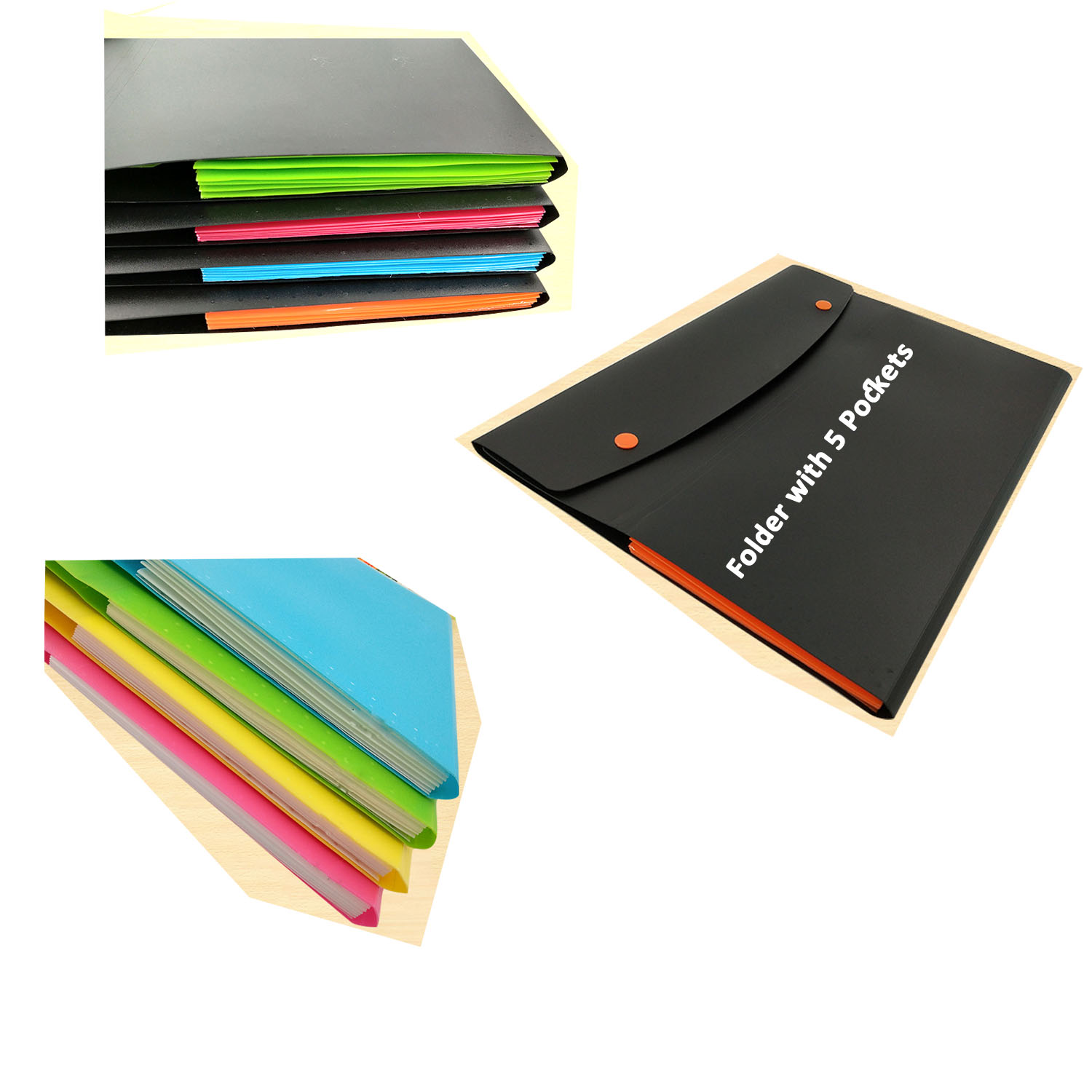 A4 Expanding File Folder with 5 Pocket and Double Snap Button