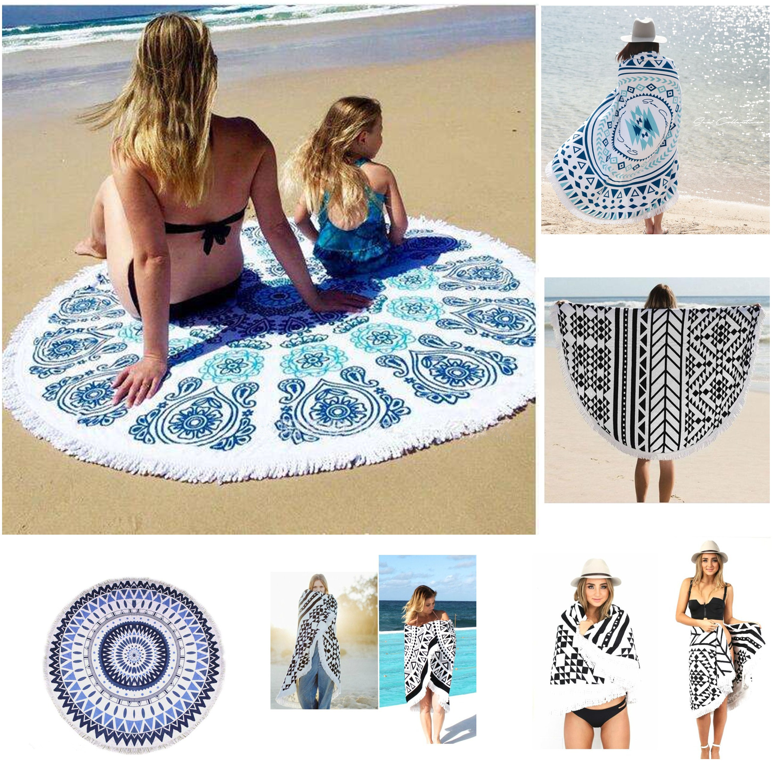 Swimming Sunbath Round Beach Towel with Tassel Yoga  Mat  