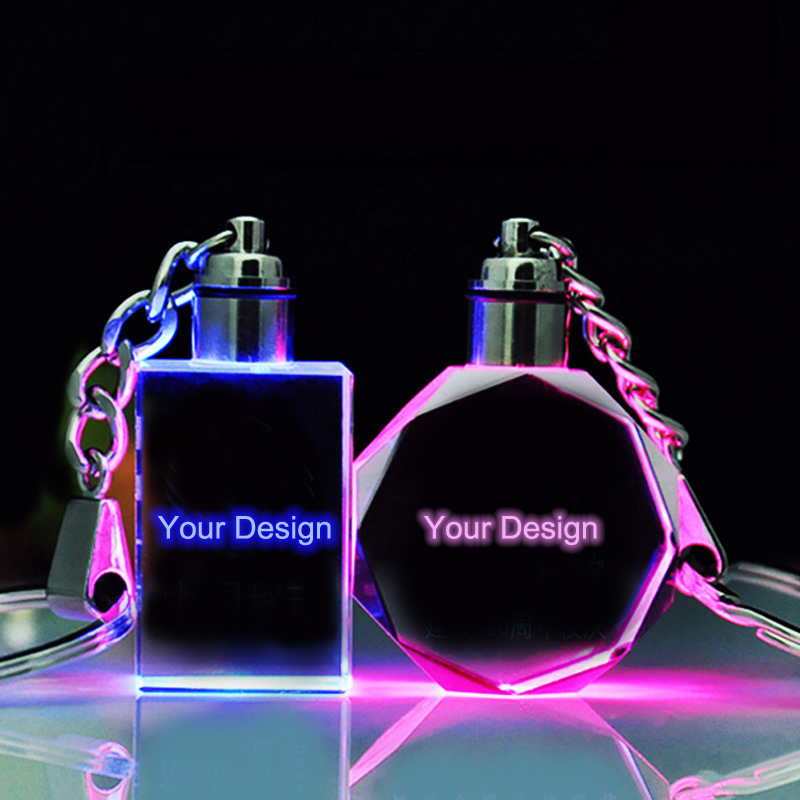 LED Laser Engraved Crystal Glass Keychain Key Rings