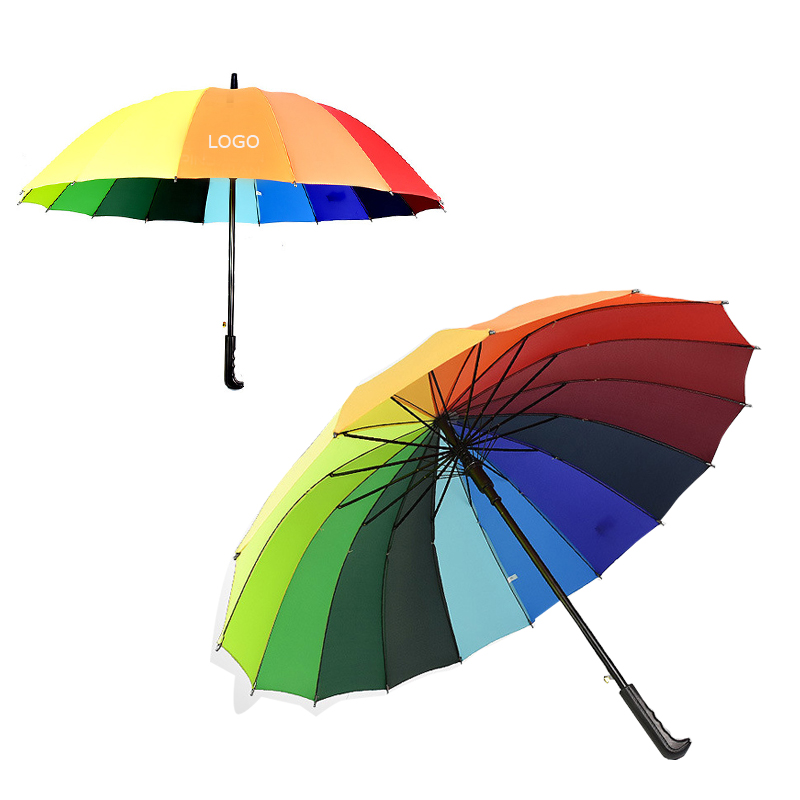 Rainbow Long Handle Sun/Rain Stick Golf-sized Umbrella Multi-colored Men Women Automatic Umbrella