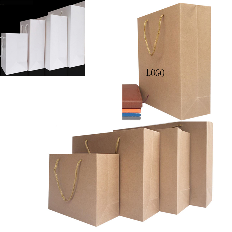 Horizontal Brown Kraft Paper Tote Bag Gift Bag with Handles