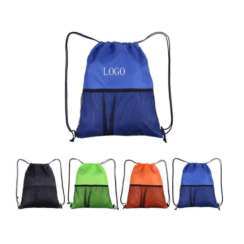 210D Drawstring Bag with Two Mesh Side Pockets