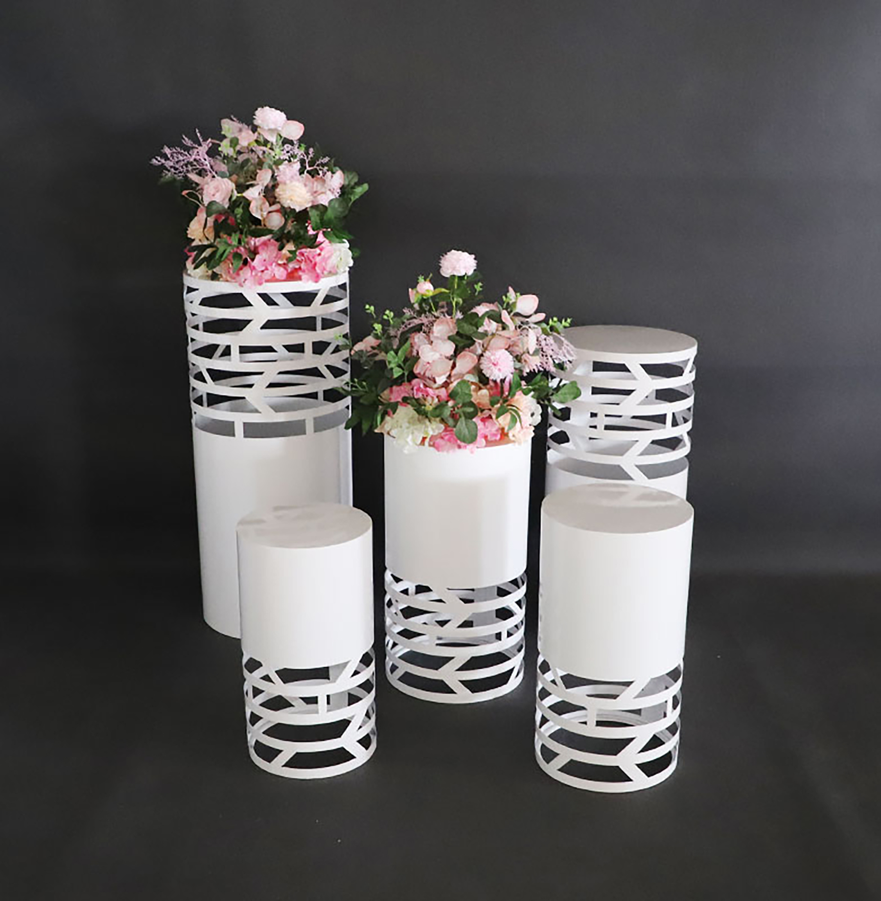 5pcs/set Carved Large Metal Round Cylinder Pedestal Stand