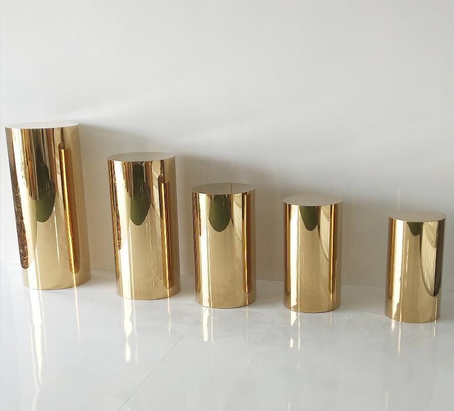 5pcs/set Gold Plated Shiny Large Metal Column Pedestal Stand