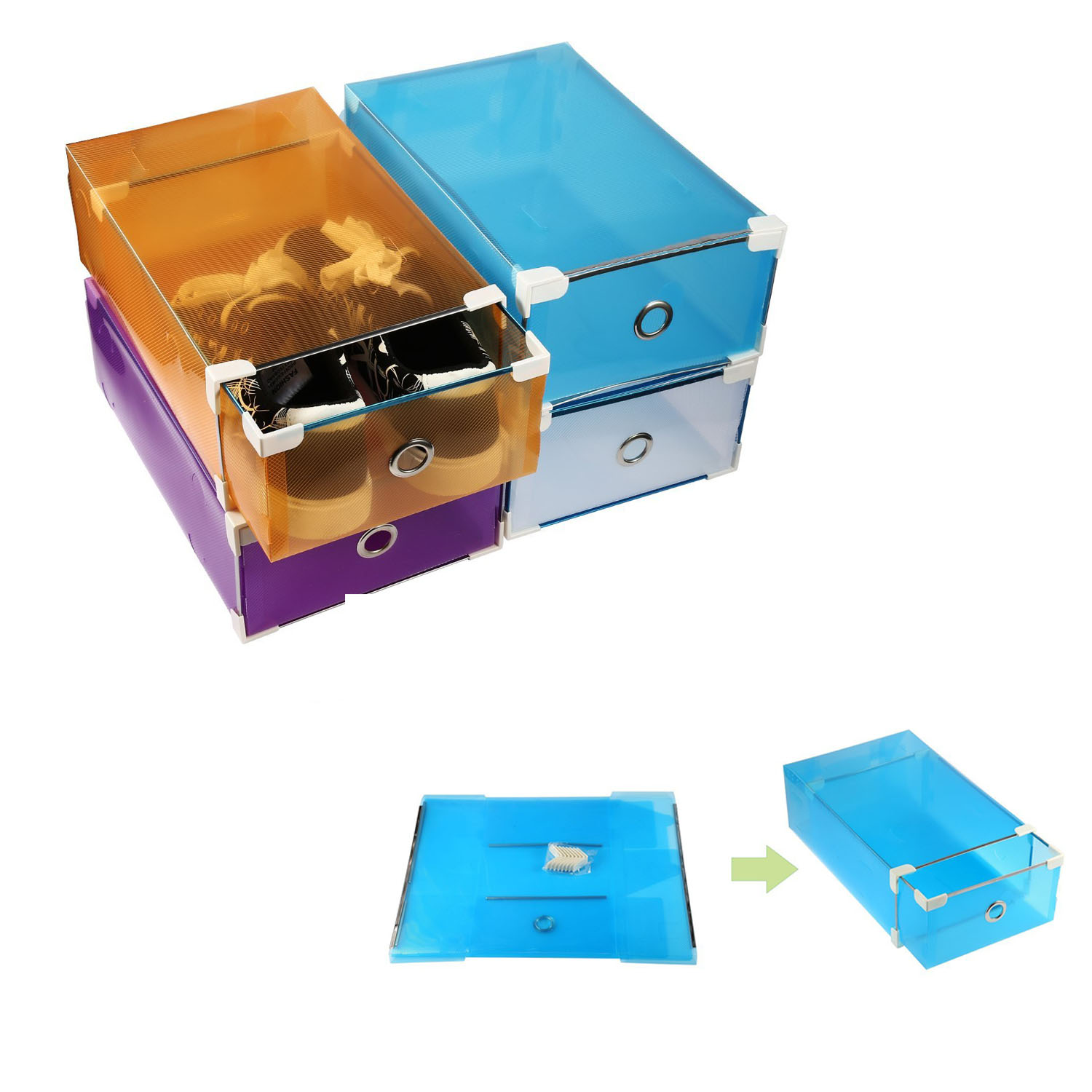 Foldable Plastic Shoes Boxes Container with Drawer