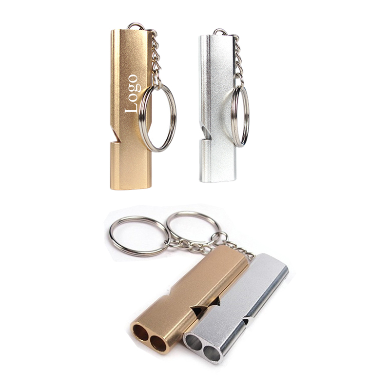 Double-Tube Aluminum Alloy Emergency Survival Whistle with Keychain