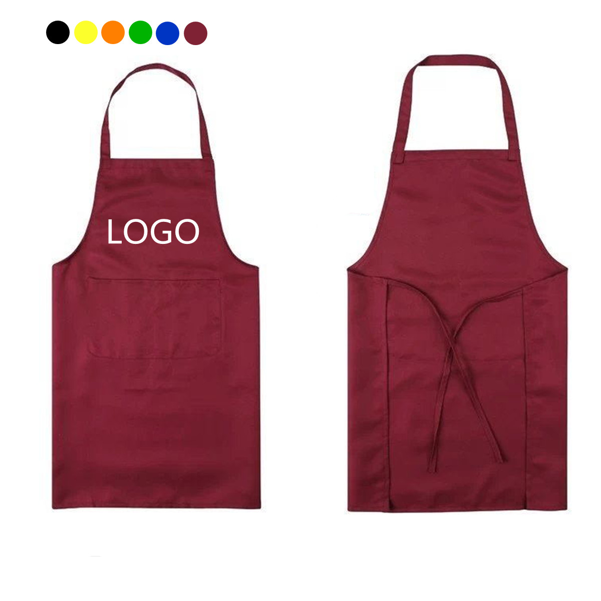 Thicken Polyester Anti-wear Cooking Kitchen Bib Apron With Pockets