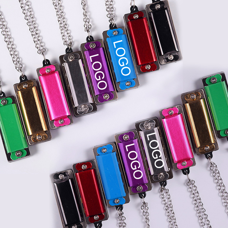 Mini Harmonica Chain Necklace Jewelry 4 Hole 8 Tone Music Toy