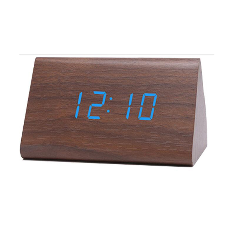 Led Digital Wooden Pyramid Triangle Block Desk Clock